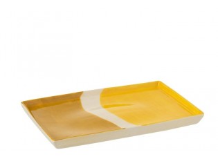 Porcelánový obdélníkový talíř Wave v odstínech žluté - 26*17,5*2 cm