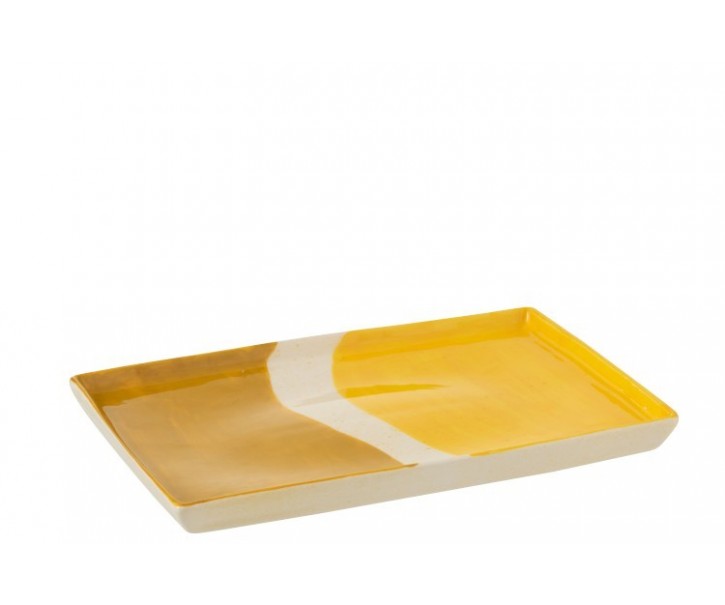 Porcelánový obdélníkový talíř Wave v odstínech žluté - 26*17,5*2 cm J-Line by Jolipa
