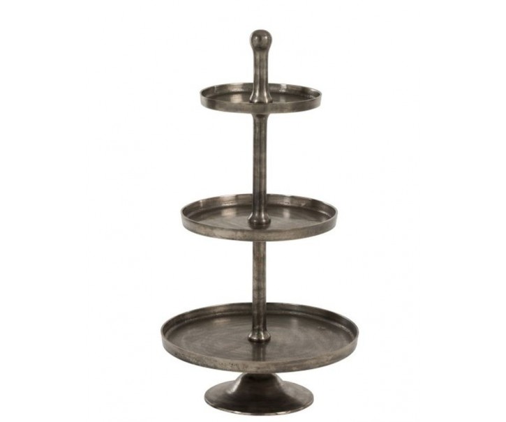 Stříbrný 3-patrový kovový etažér Antique grey - Ø 50*110cm J-Line by Jolipa