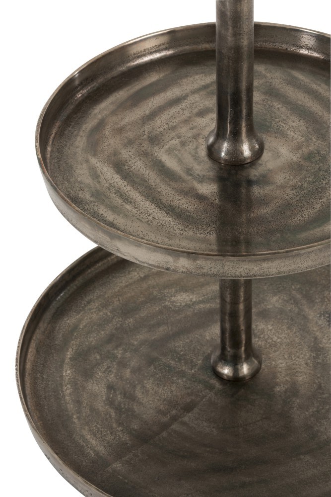 Stříbrný 3-patrový kovový etažér Antique grey - Ø 50*110cm J-Line by Jolipa Stříbrný 3-patrový kovový etažér Antique grey - Ø 50*110cm J-Line by Jolipa