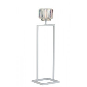 Bílý kovový svícen na 1 svíčku Glass - 12*11*42 cm