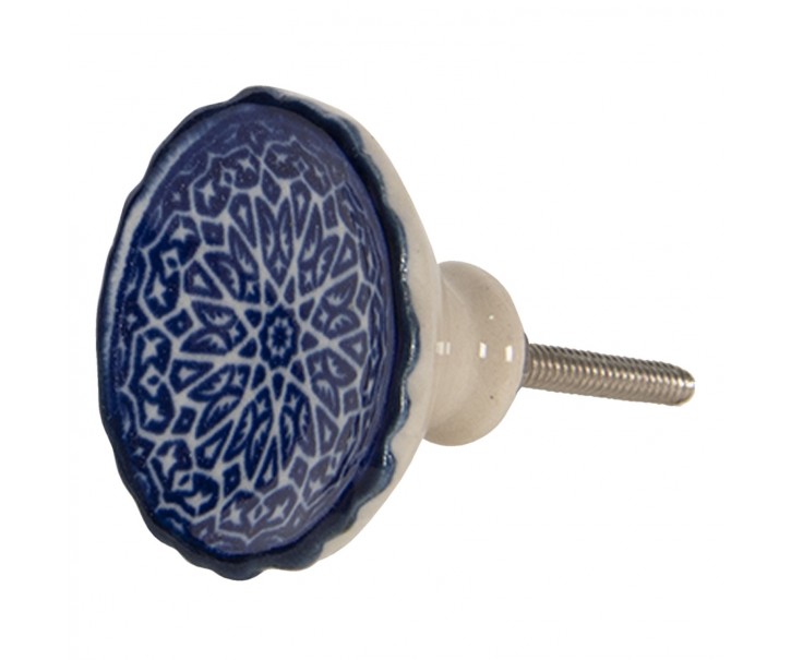 Keramická knopka s modro-bílým květinovým ornamentem – Ø 4*4 cm Clayre & Eef