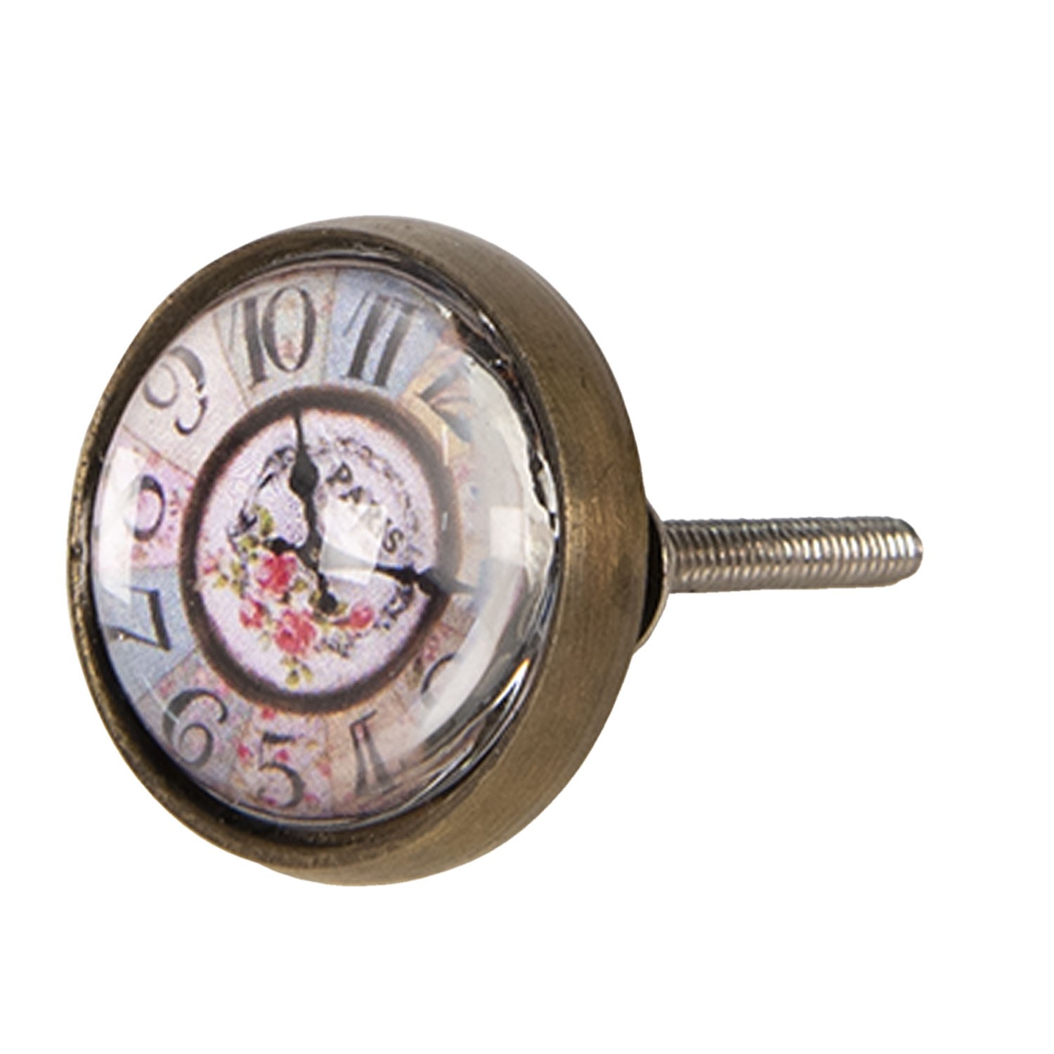Kovovo-skleněná úchytka s designem hodin Paris – Ø 3*4 cm Clayre & Eef Kovovo-skleněná úchytka s designem hodin Paris – Ø 3*4 cm Clayre & Eef