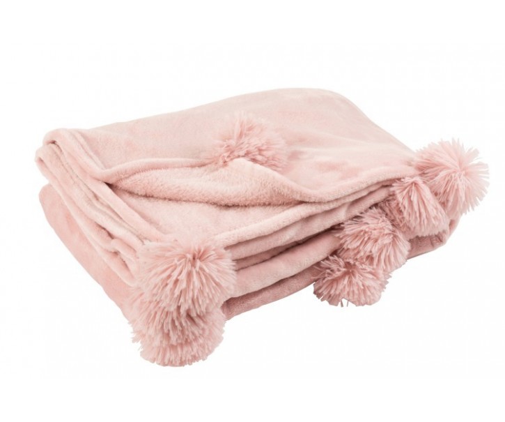 Růžový plyšový pléd Pompom s bambulemi baby pink - 130*170cm J-Line by Jolipa