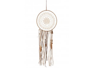 Hnědý lapač snů s korálky a peříčky Boho - Ø 25*78cm