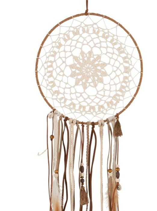 Hnědý lapač snů s korálky a peříčky Boho - Ø 25*78cm J-Line by Jolipa Hnědý lapač snů s korálky a peříčky Boho - Ø 25*78cm J-Line by Jolipa