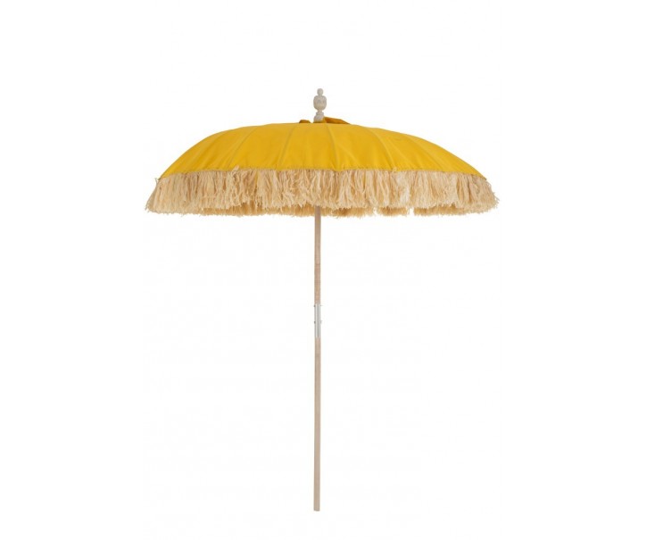 Žlutý dřevěný slunečník s třásněmi Raffia - Ø 190*250 cm J-Line by Jolipa
