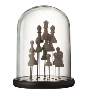 Dekorační podnos se skleněným poklopem Šachy - Ø 23*30 cm