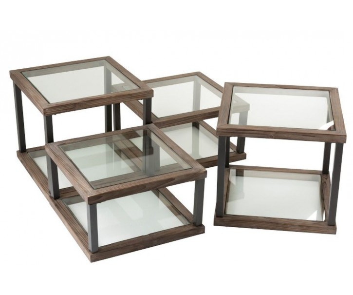 4ks dřevěných odkládacích stolků se skleněnou deskou Melissa - 51*51*46 cm J-Line by Jolipa