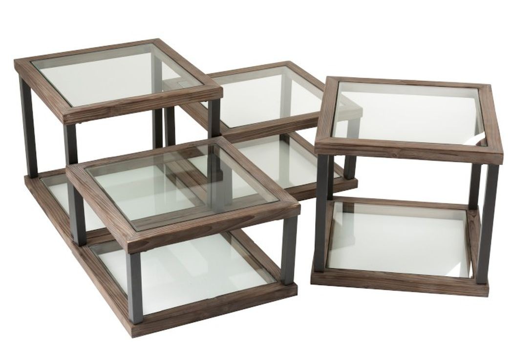 4ks dřevěných odkládacích stolků se skleněnou deskou Melissa - 51*51*46 cm
