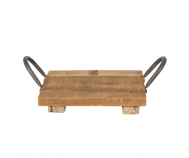 Malý dřevěný retro podnos s kovovými uchy - 20*20*9 cm Clayre & Eef