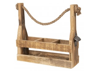 Dřevěná retro bedýnka na 3láhve s otvírákem - 32*11*32 cm