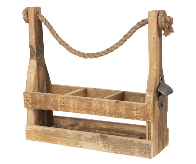 Dřevěná retro bedýnka na láhve s otvírákem - 32*11*32 cm Clayre & Eef