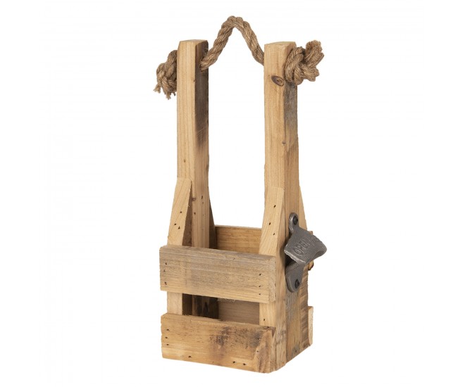 Dřevěná retro bedýnka na láhev s otvírákem - 9*10*29 cm Clayre & Eef