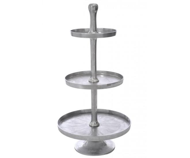 Stříbrný oválný kovový etažér s 3 patry M - 50*50*100 cm J-Line by Jolipa