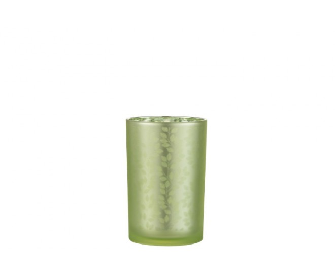 Zelený skleněný svícen s lístky L - 12*12*18 cm J-Line by Jolipa