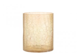 Žluto hnědý skleněný svícen s popraskáním L - 15*15*18 cm