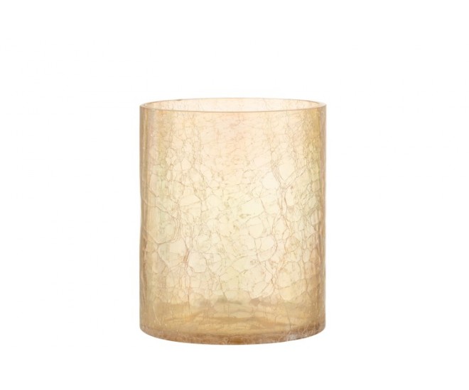 Žluto hnědý skleněný svícen s popraskáním L - 15*15*18 cm J-Line by Jolipa