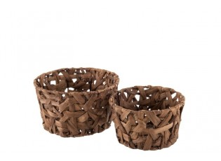 Sada 2 kulatých košíků z rákosu v kaštanově hnědé Orabelle - Ø 23*13 cm