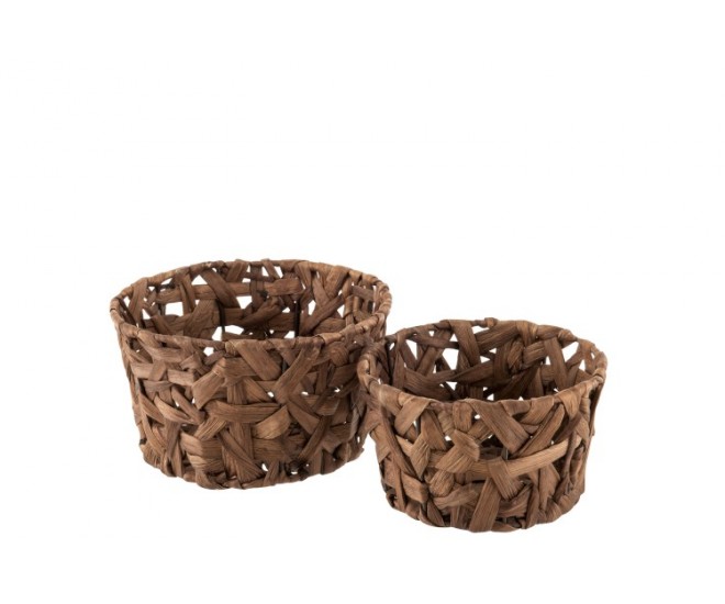 Sada 2 kulatých košíků z rákosu v kaštanově hnědé Orabelle - Ø 23*13 cm J-Line by Jolipa