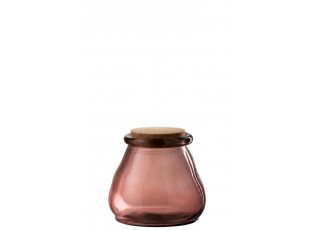 Růžová skleněná dóza s korkovým uzávěrem L - 15*15*13 cm