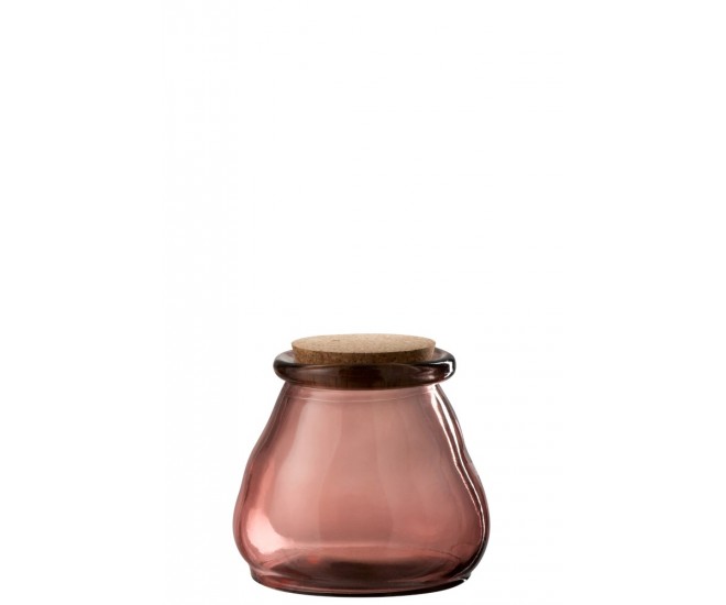 Růžová skleněná dóza s korkovým uzávěrem L - 15*15*13 cm J-Line by Jolipa