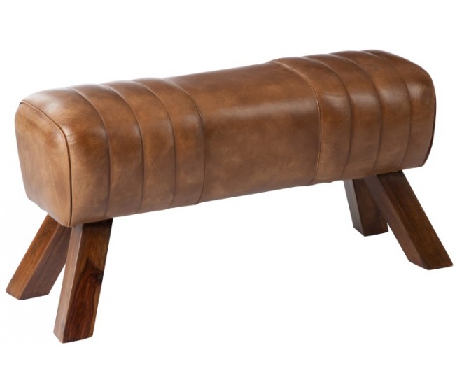 Hnědá kožená lavice v podobě gymnastické Cognac - 91*36*48 cm J-Line by Jolipa