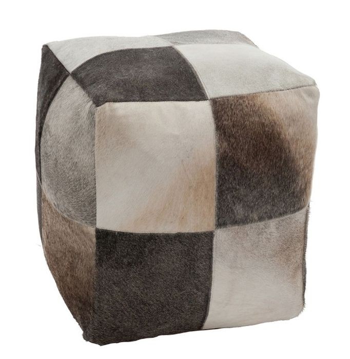 Čtvercový puf z kravské kůže - 44*44*46 cm