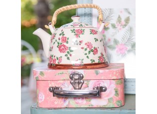 Porcelánová konvička se sítkem růžičky - Ø 18*14*12 cm / 0,7L