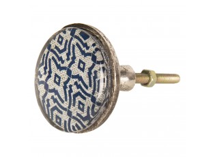 Kovová úchytka s modrým ornamentem I – Ø 5*8 cm