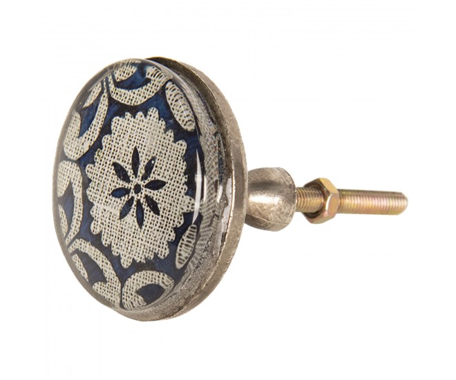 Kovová úchytka s modrým ornamentem III – Ø 5*8 cm Clayre & Eef