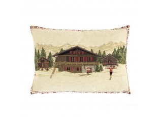 Gobelínový polštář s chaloupkou a lyžaři - 45*15*31cm