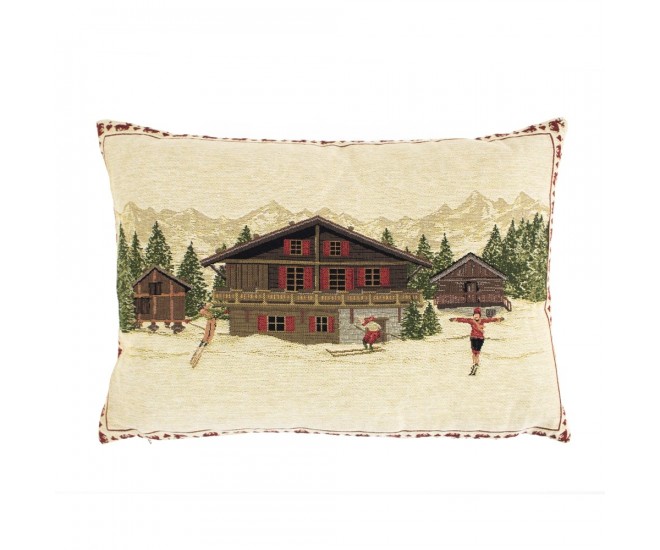 Gobelínový polštář s chaloupkou a lyžaři - 45*15*31cm Mars & More 