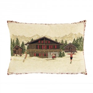 Gobelínový polštář s chaloupkou a lyžaři - 45*15*31cm