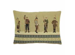 Gobelínový polštář s lyžaři a dobovými lyžemi Ski antique - 45*15*31cm