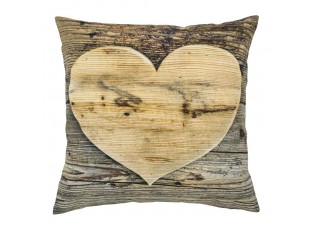 Plátěný polštář dřevěné srdce Wooden heart - 50*10*50cm