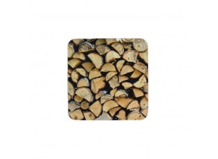 6ks pevné korkové podtácky s motivem dřeva Fireplace wood - 10*10*0,4cm