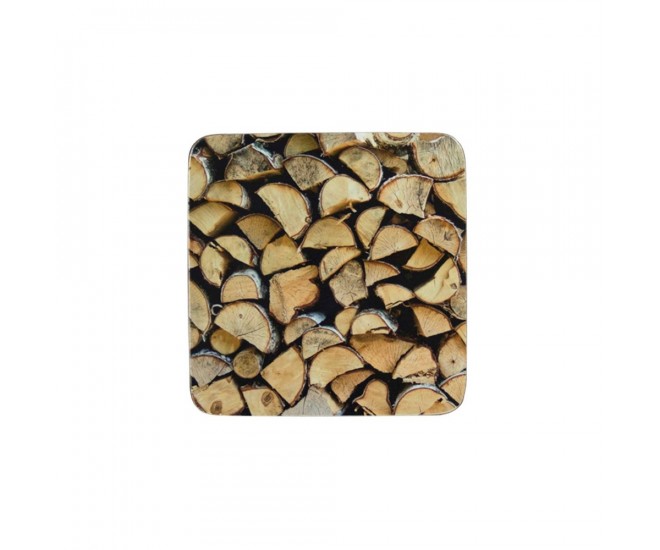 6ks pevné korkové podtácky s motivem dřeva Fireplace wood - 10*10*0,4cm Mars & More 