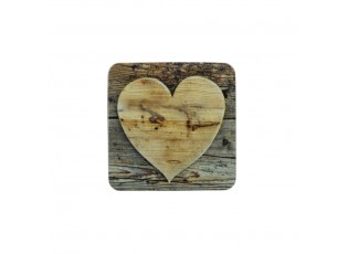 6ks pevné korkové podtácky dřevěné srdce Wooden heart - 10*10*0,4cm