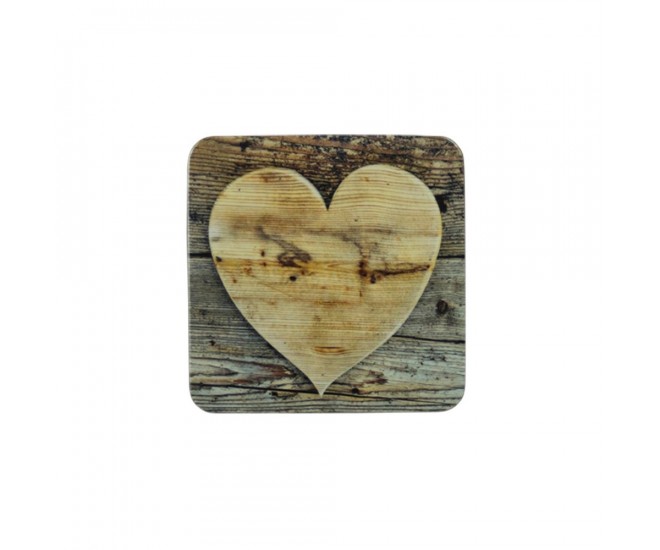 6ks pevné korkové podtácky dřevěné srdce Wooden heart - 10*10*0,4cm Mars & More 