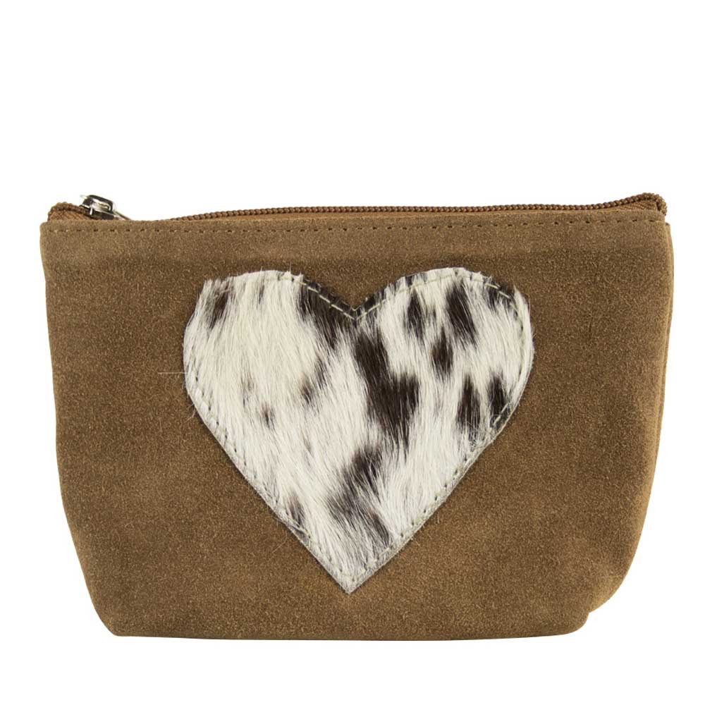 Hnědá make-up taška se srdcem z hovězí kůže - 15*5*12cm Mars & More Hnědá make-up taška se srdcem z hovězí kůže - 15*5*12cm Mars & More