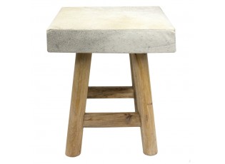 Dřevěná stolička s šedo bílým čtvercovým podsedákem z hovězí kůže - 35*35*35cm