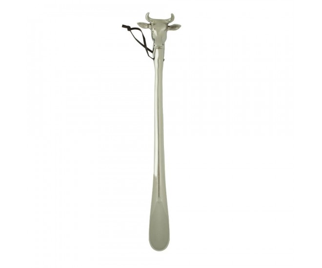 Stříbrná kovová obouvací lžíce s hlavou krávy Cow - 52*5*1cm Mars & More 