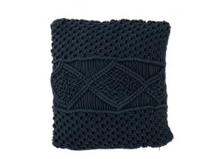 Tmavě modrý polštář s výplní Macrame - Ø 45*10 cm