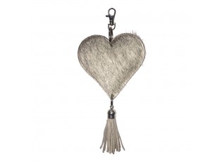 Klíčenka srdce s třásní z hovězí kůže šedé - 10*10*5 cm
