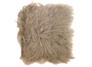 Kožený béžový podsedák dlouhý chlup Curly beige - 40*40*2cm