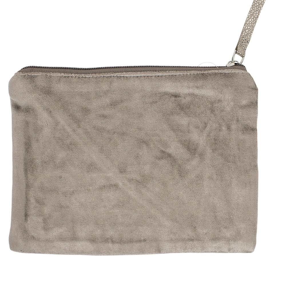 Taupe sametová toaletní taštička - 15*21cm Mars & More Taupe sametová toaletní taštička - 15*21cm Mars & More