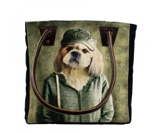 Sametová kabelka s koženými uchy mr. Dog - 32*30*19cm Mars & More 
