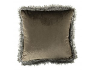 Taupe sametový polštář lemovaný kožešinou Copp - 45*45*10cm