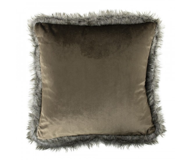Taupe sametový polštář lemovaný kožešinou Copp - 45*45*10cm Mars & More 